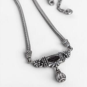 Vintage Brighton Rare Leather Insert Pendant Necklace Silver Plated Retired